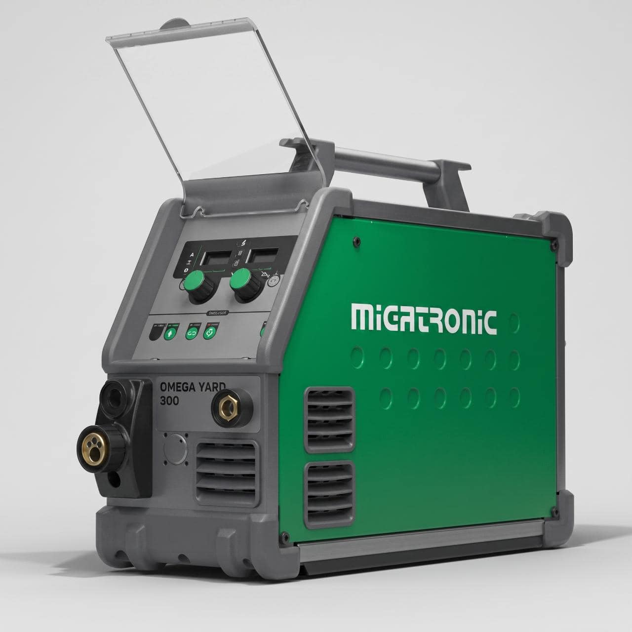 Micatronic svejsemaskine til metal med grøn kabinet og kontrolpanel.